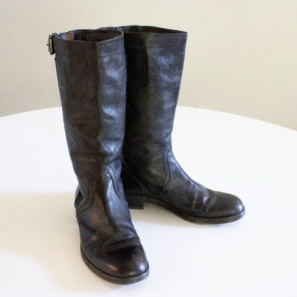 Jil Sander Mid-Calf Moto Boots Black Leather